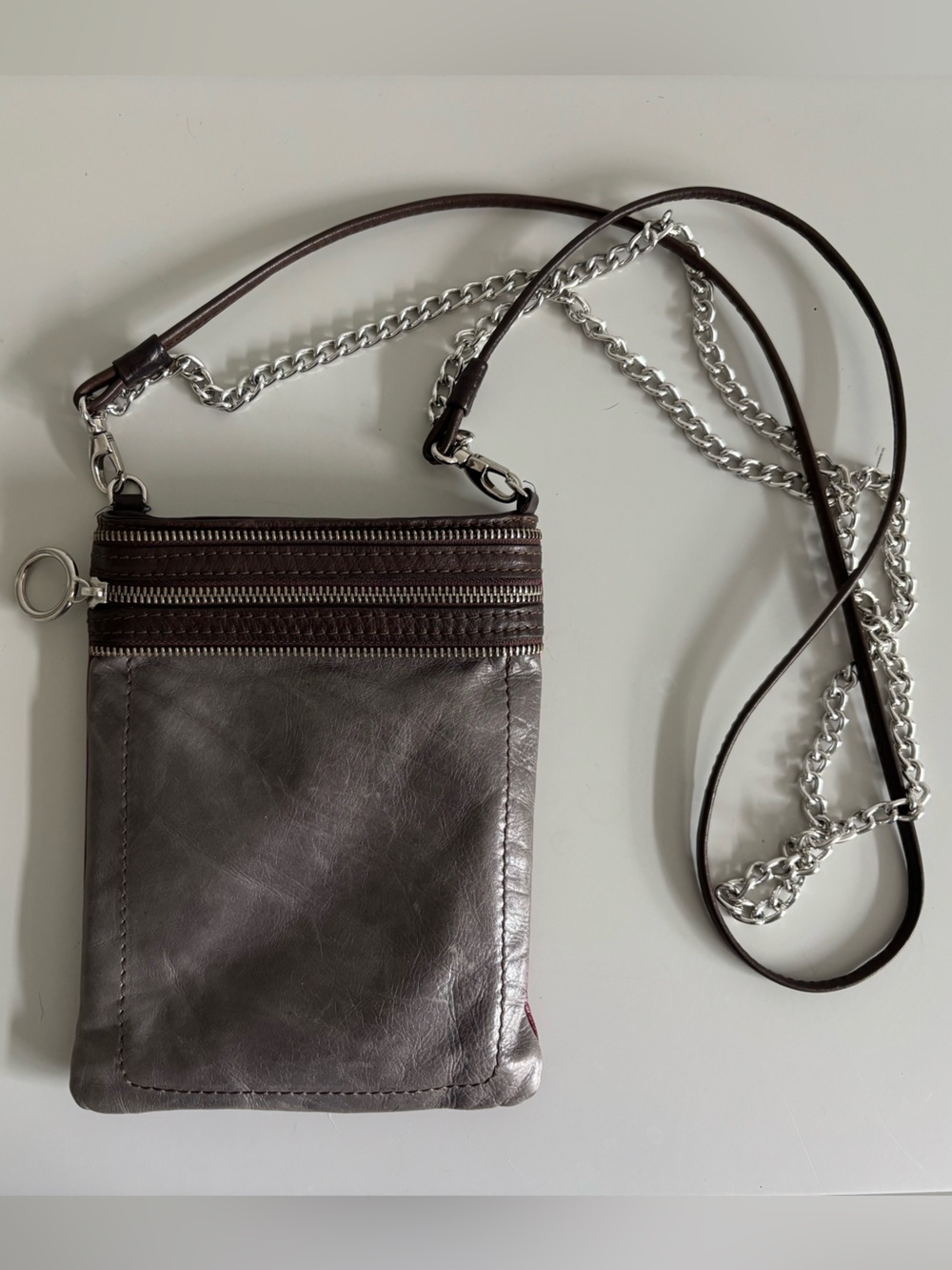 Hobo Leather Crossbody Phone Pouch - Gray